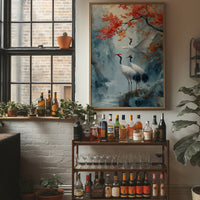 Cranes Dance Below Maple Fire