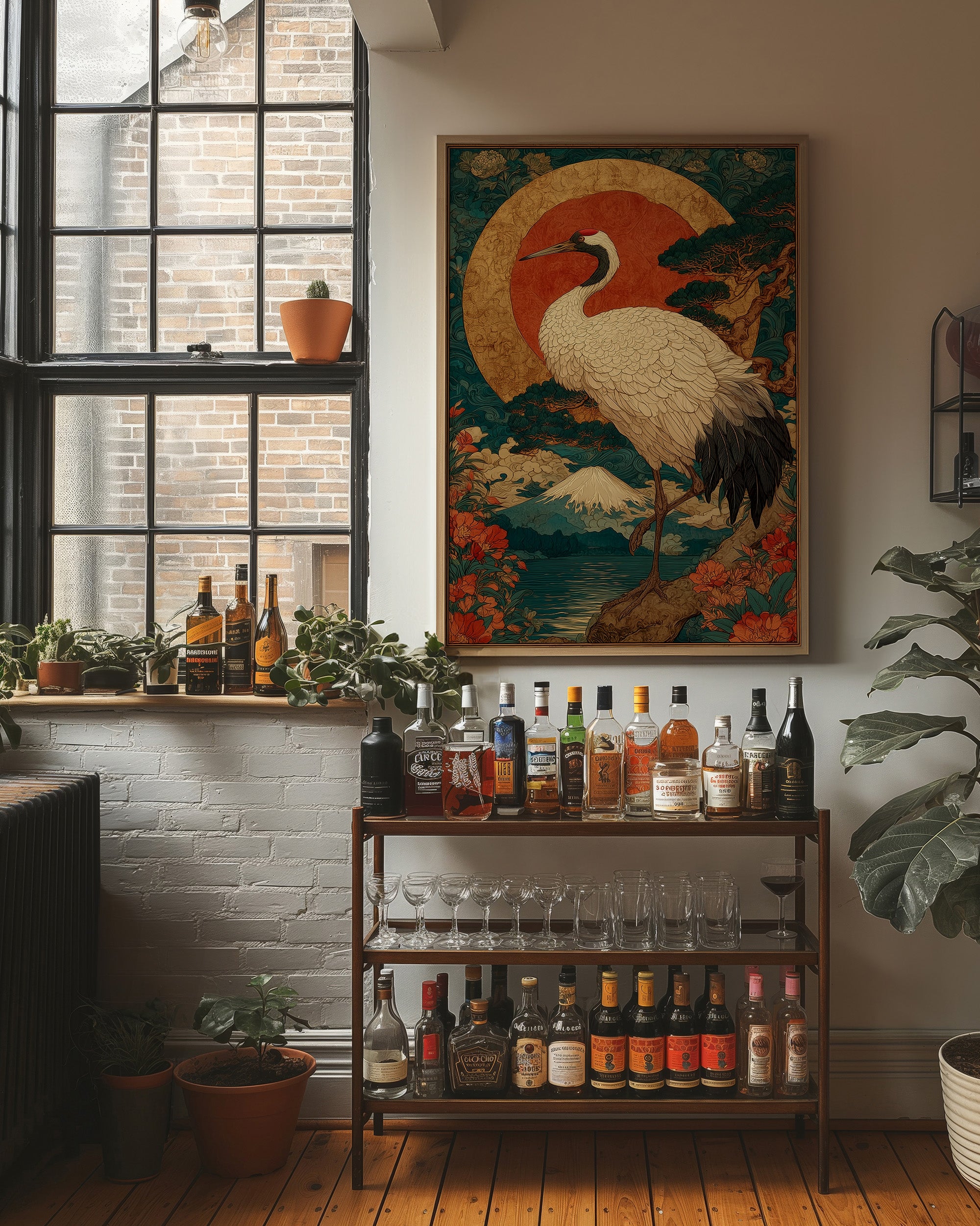 Noble Crane Greets Rising Sun