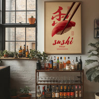 Red Brushstrokes Tell Sushi Stories