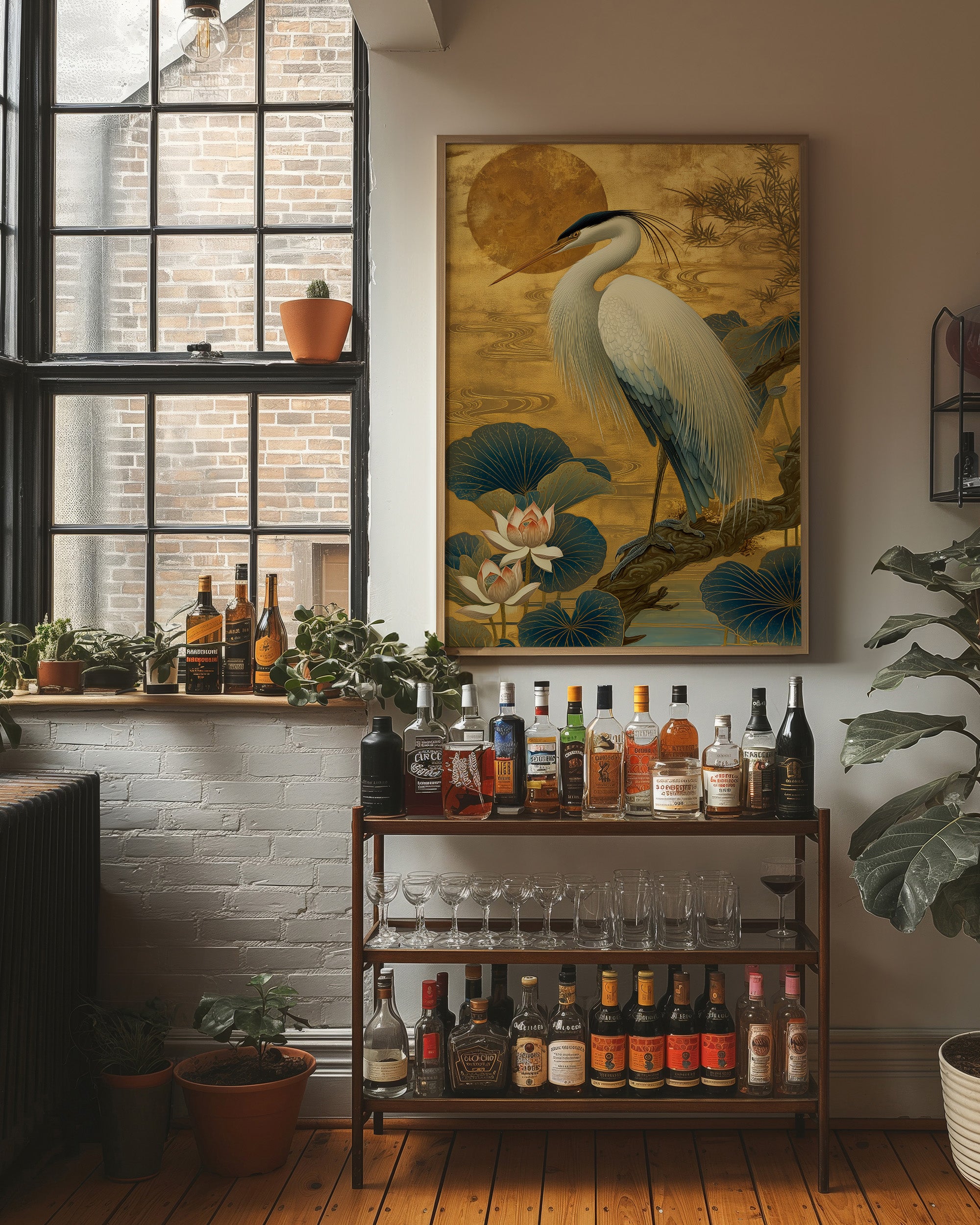 Lotus Moon Greets Noble Heron