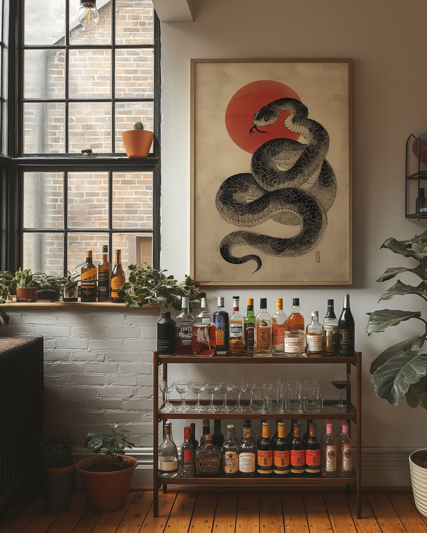 Serpent Coils Under Rising Sun