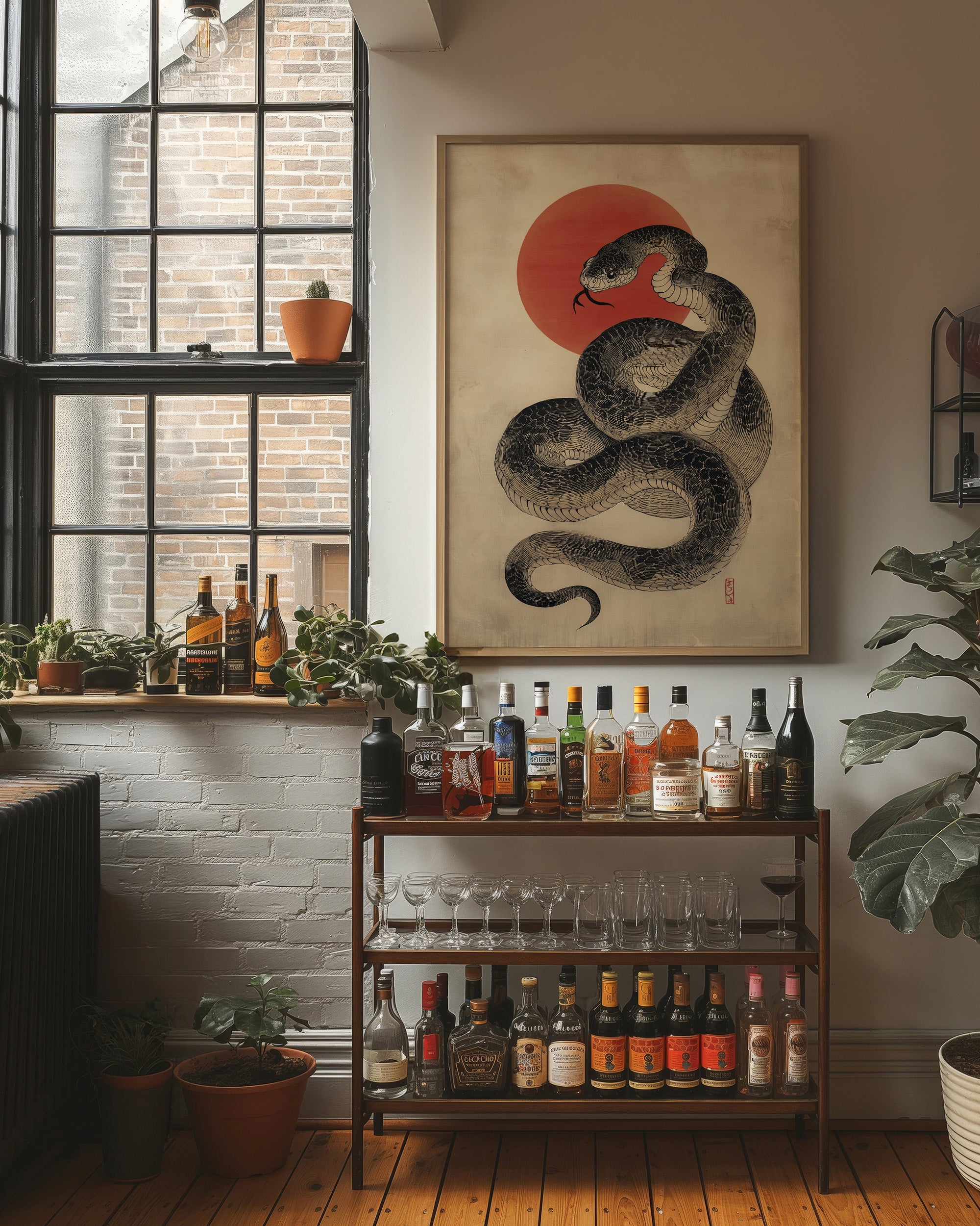 Serpent Coils Under Rising Sun