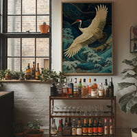 Crane Soars Through Starlit Waves