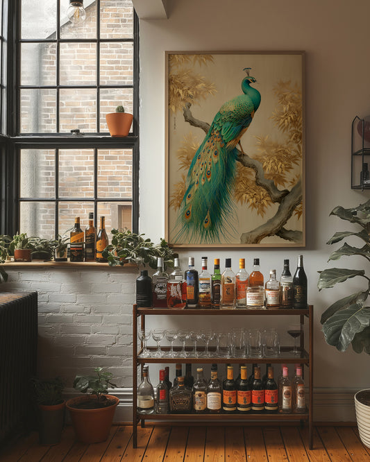 Jade Peacock Among Golden Leaves