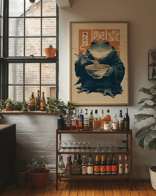 Wise Frog Savors Midnight Ramen