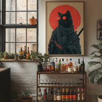 Samurai Cat Guards Red Moon Rising