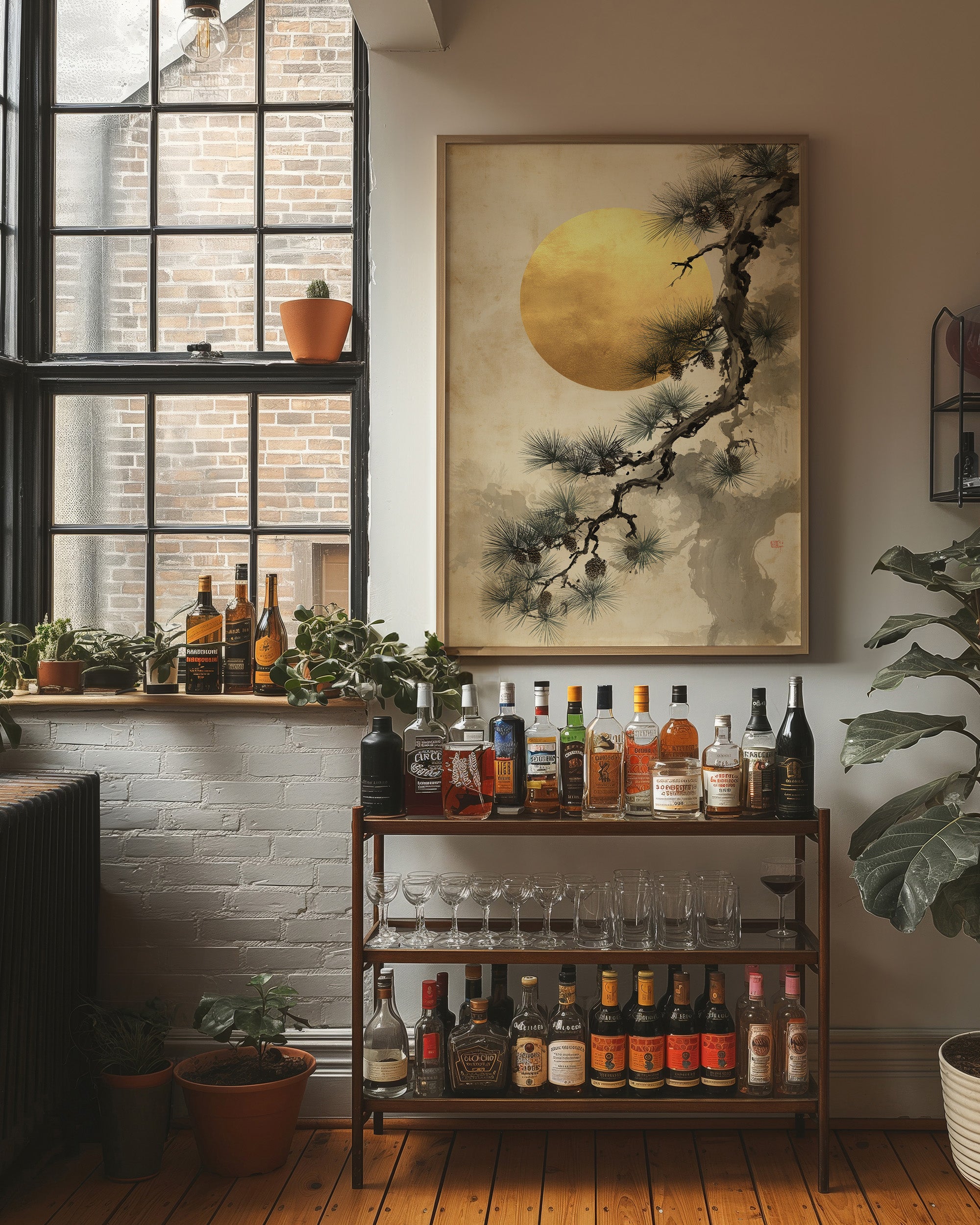 Pine Branches Dance With Golden Moon