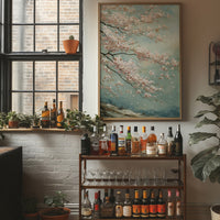 Cherry Blossoms Dance Against Turquoise