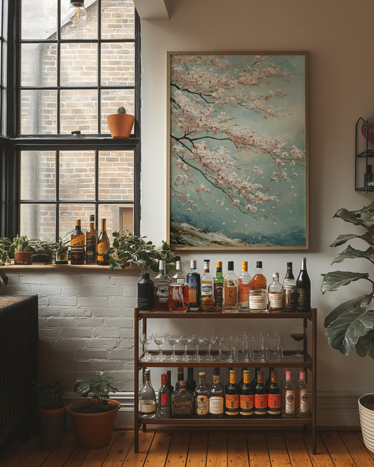 Cherry Blossoms Dance Against Turquoise