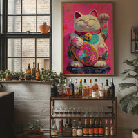 Lucky Cat Blooms In Neon Dreams