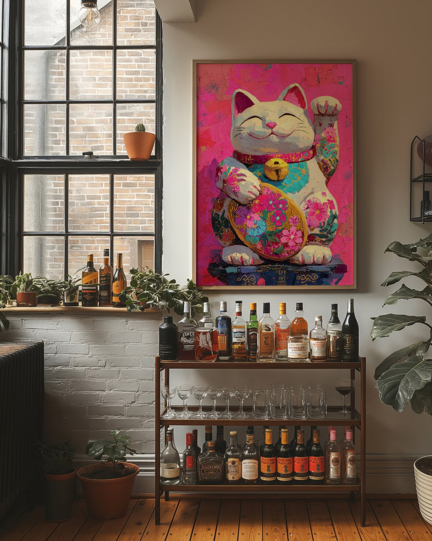 Lucky Cat Blooms In Neon Dreams