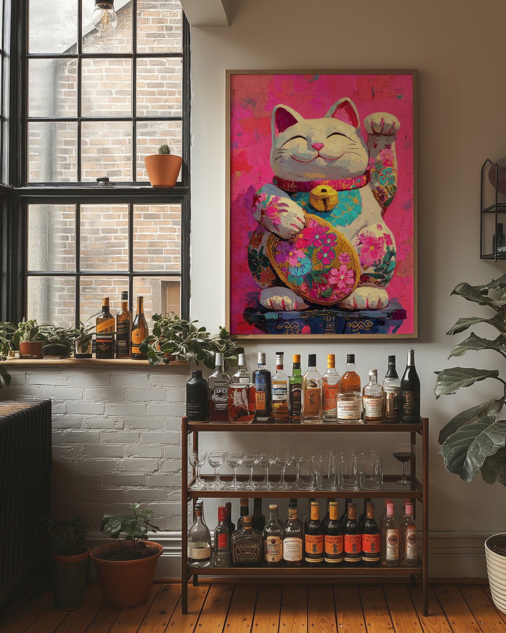 Lucky Cat Blooms In Neon Dreams