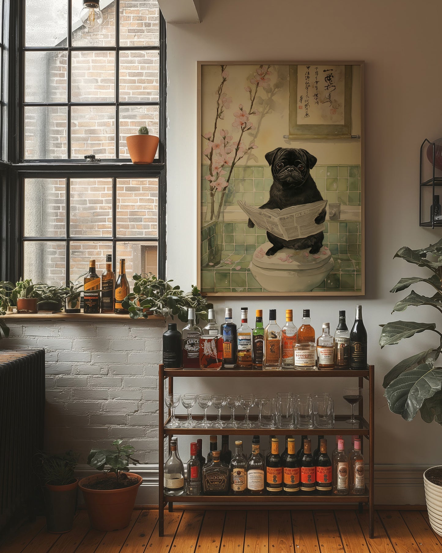 Pug's Morning News And Cherry Blossoms