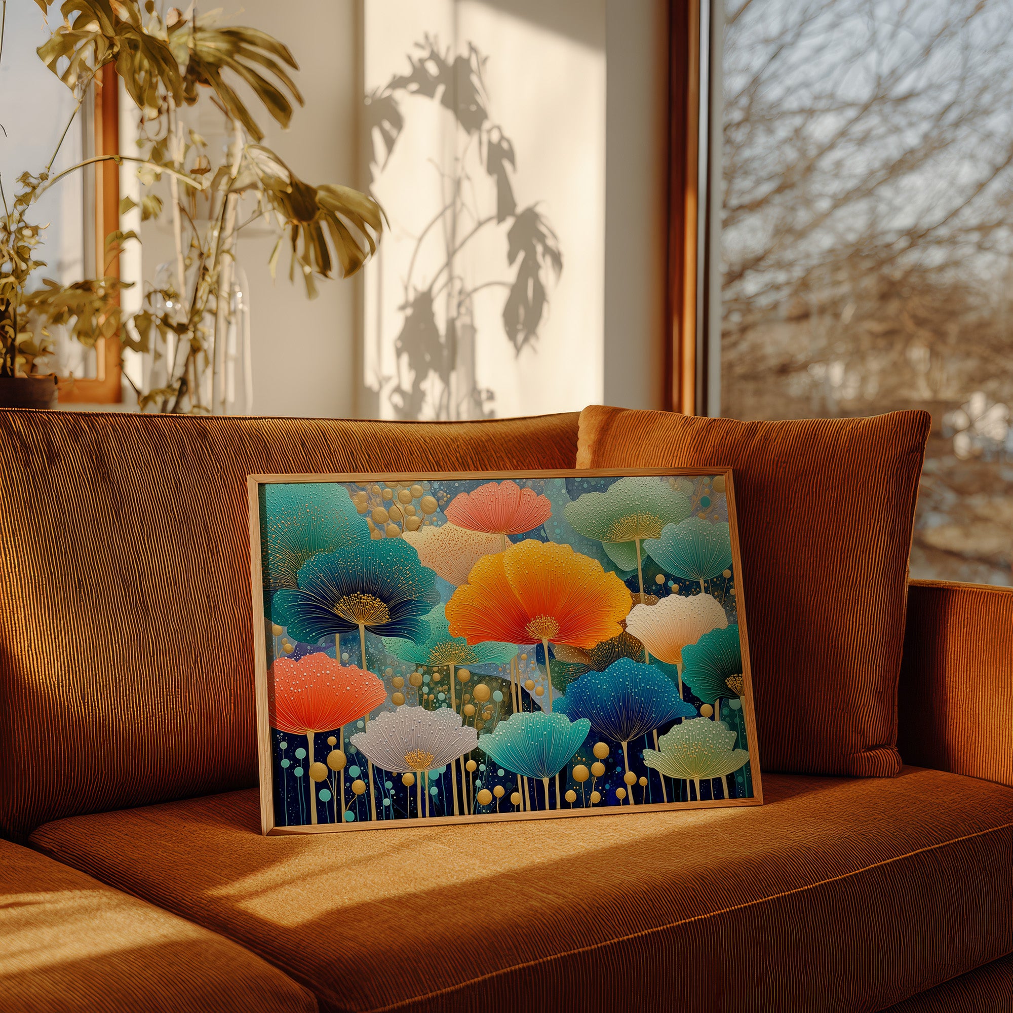 Coral And Turquoise Blooms Glow