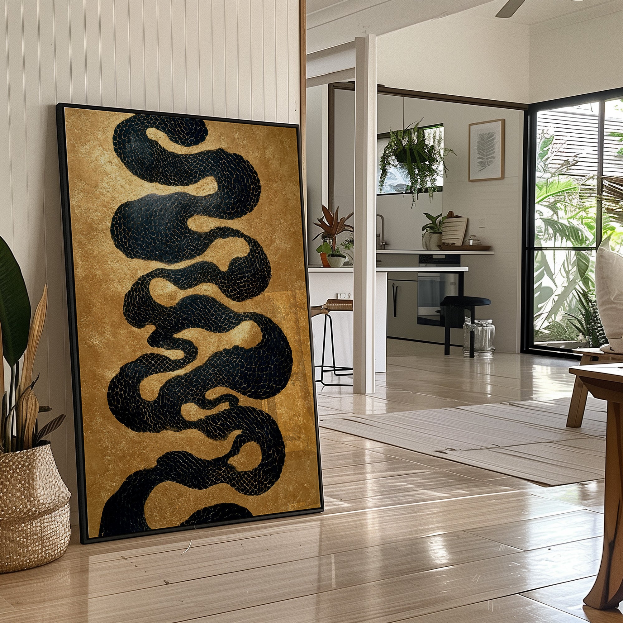 Serpentine Scales Dance In Gold