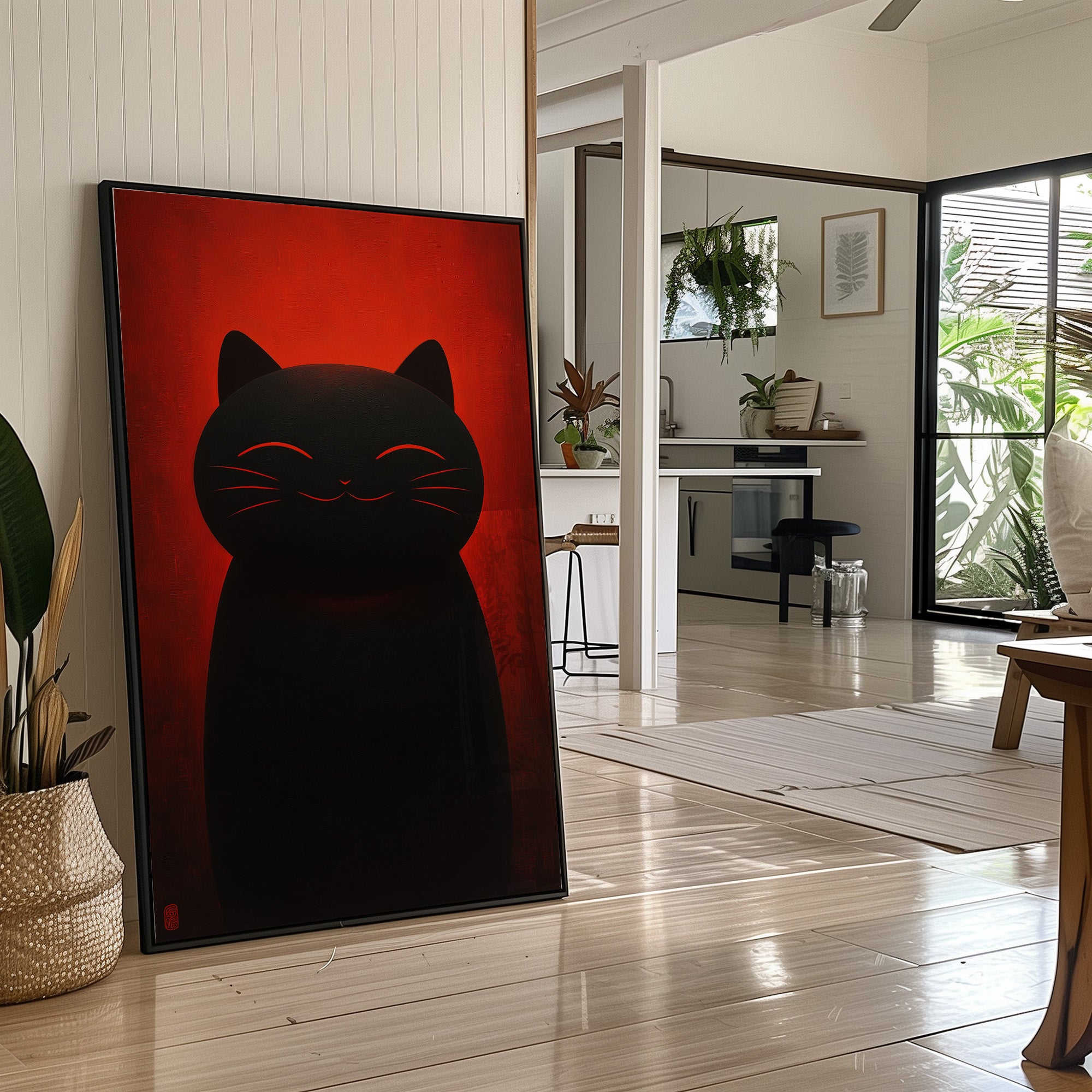 Black Cat Basks In Crimson Light