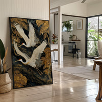 Cranes Dance Through Golden Ginkgo