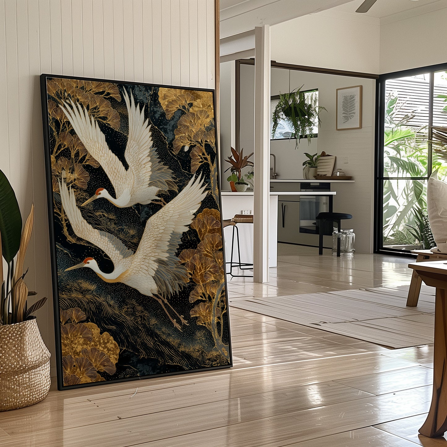 Cranes Dance Through Golden Ginkgo