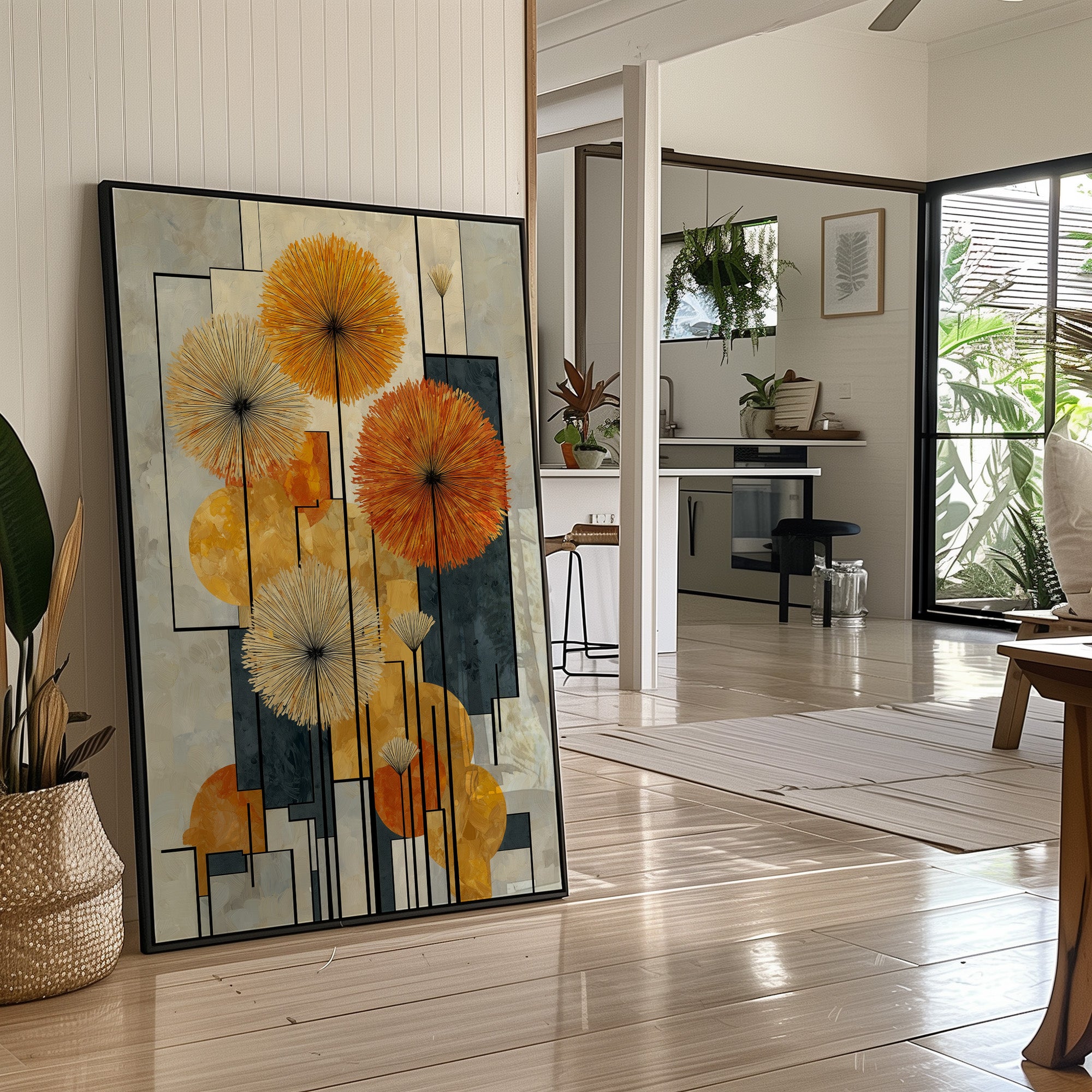 Sunbursts Dance Through Geometric Gardens