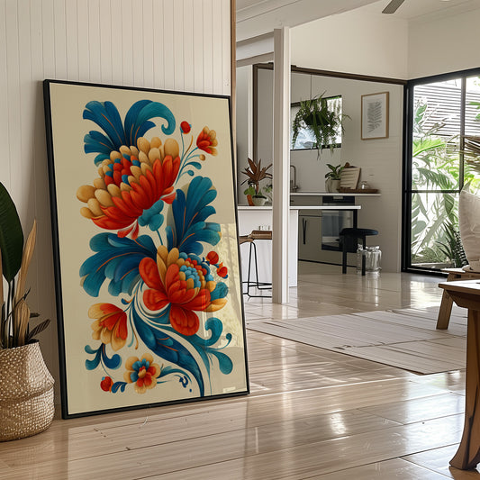 Folk Blooms Dance In Teal