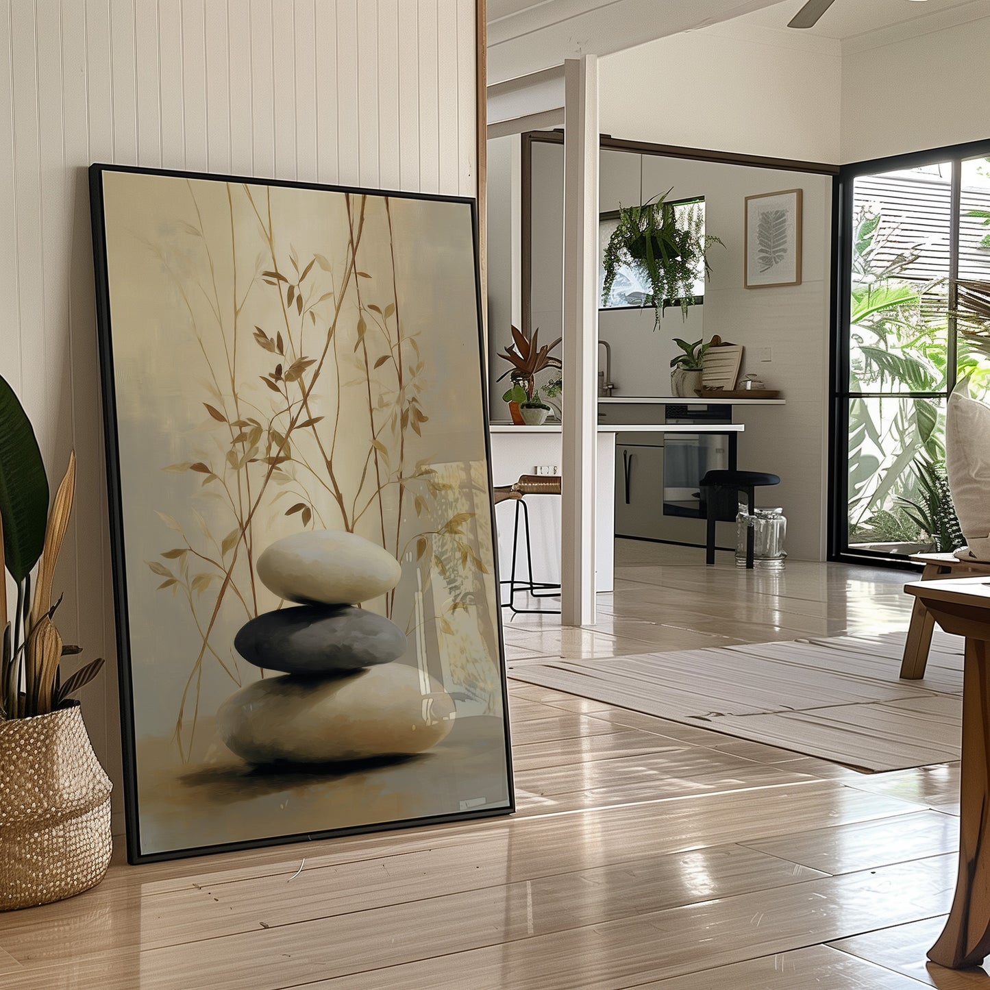 Stones Rest Among Bamboo Leaves