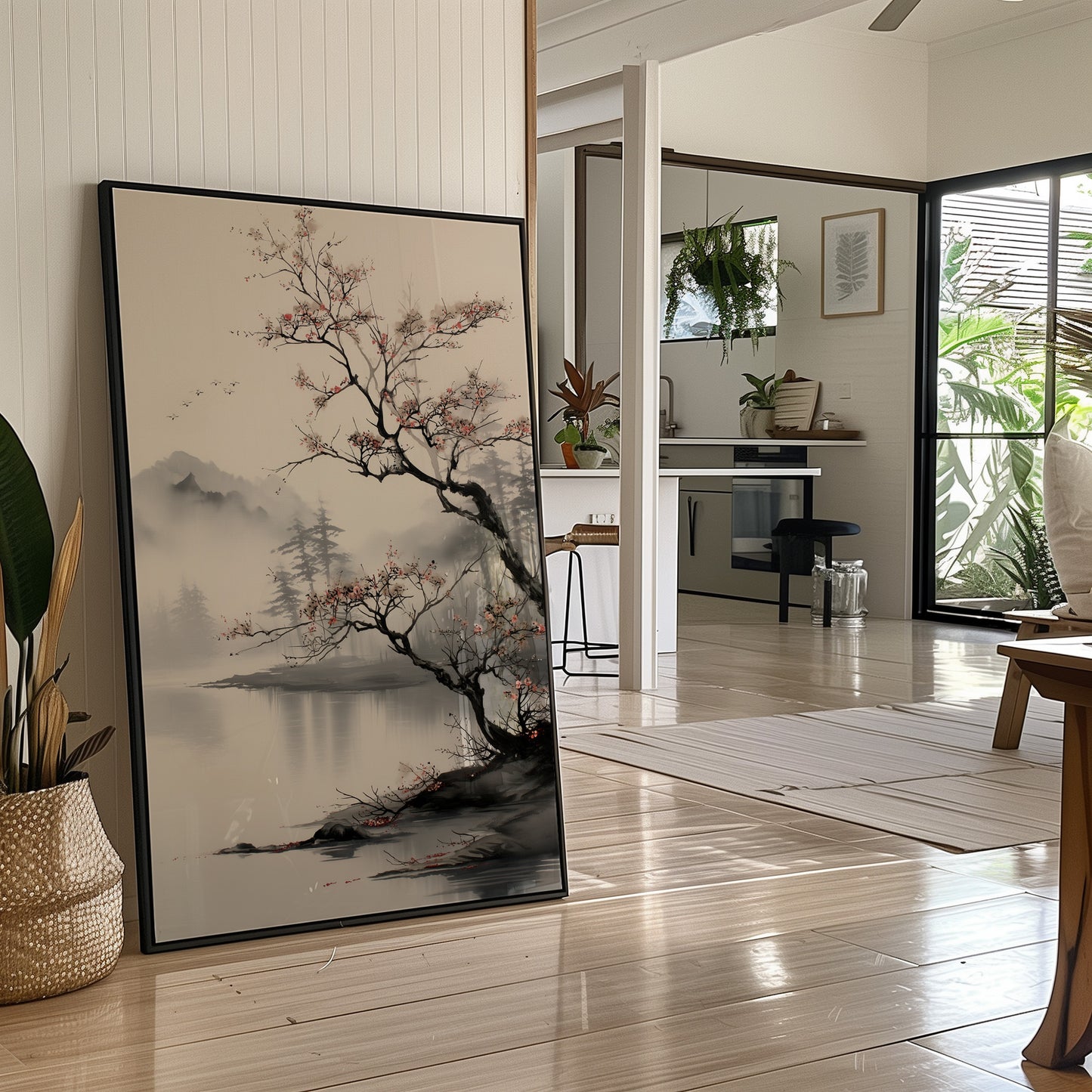 Cherry Blossoms Meet Misty Lake