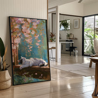 Cherry Blossoms Dance Above Sleeping Cat