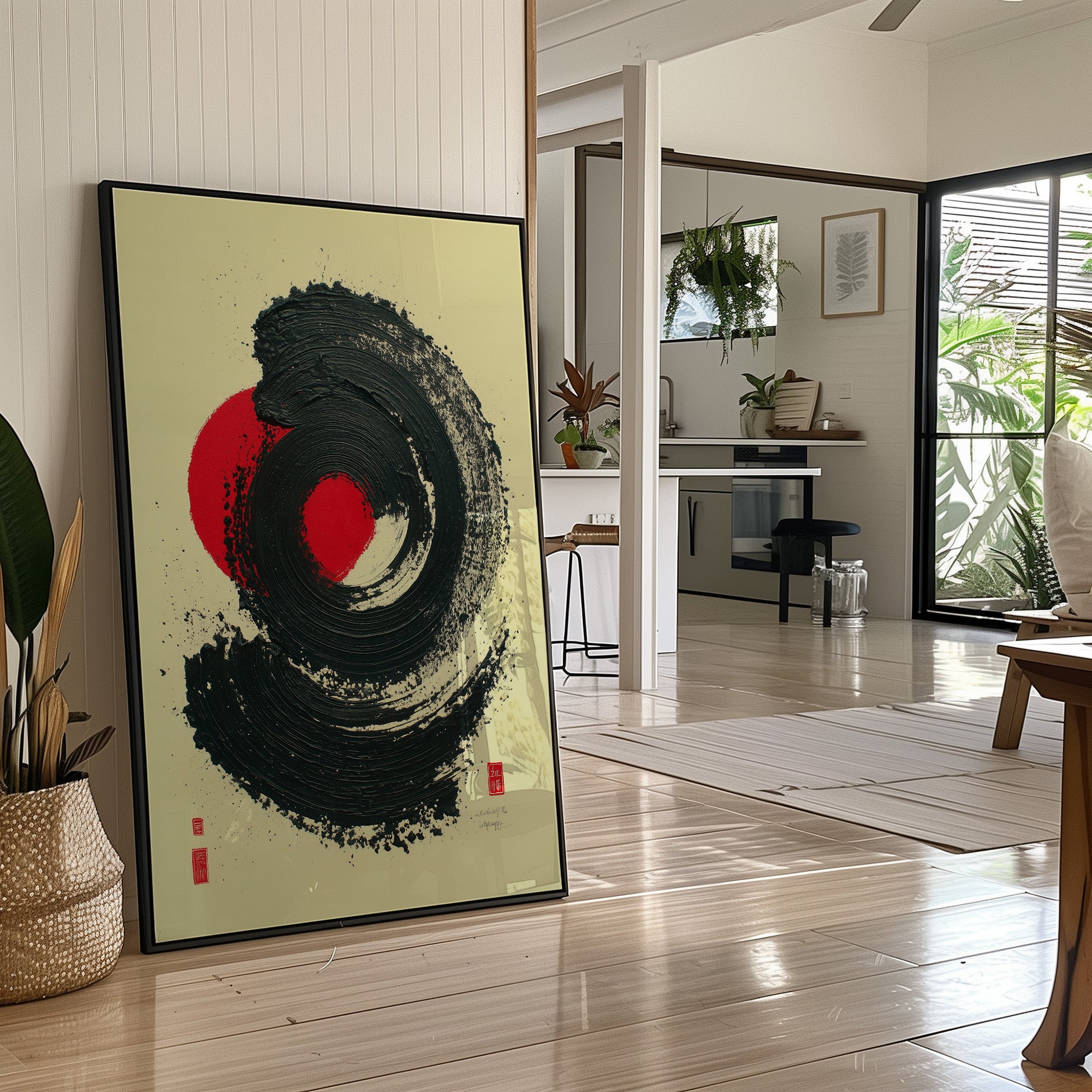 Red Sun Dances Through Ink