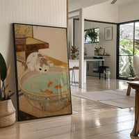 Curious Cat Meets Koi Below