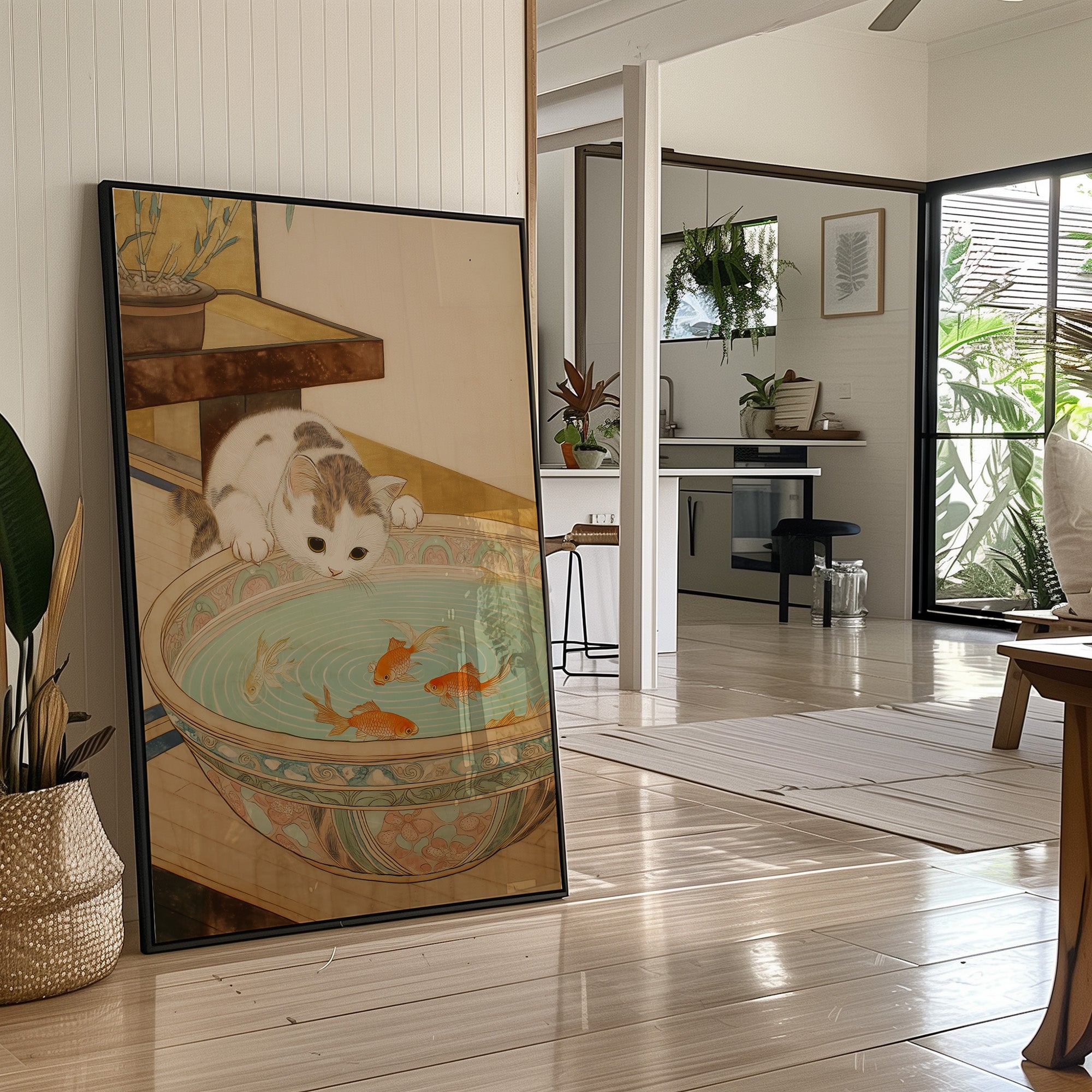 Curious Cat Meets Koi Below