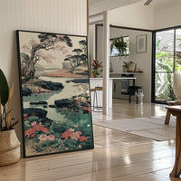 Cherry Blossoms Dance Above Turquoise Waters