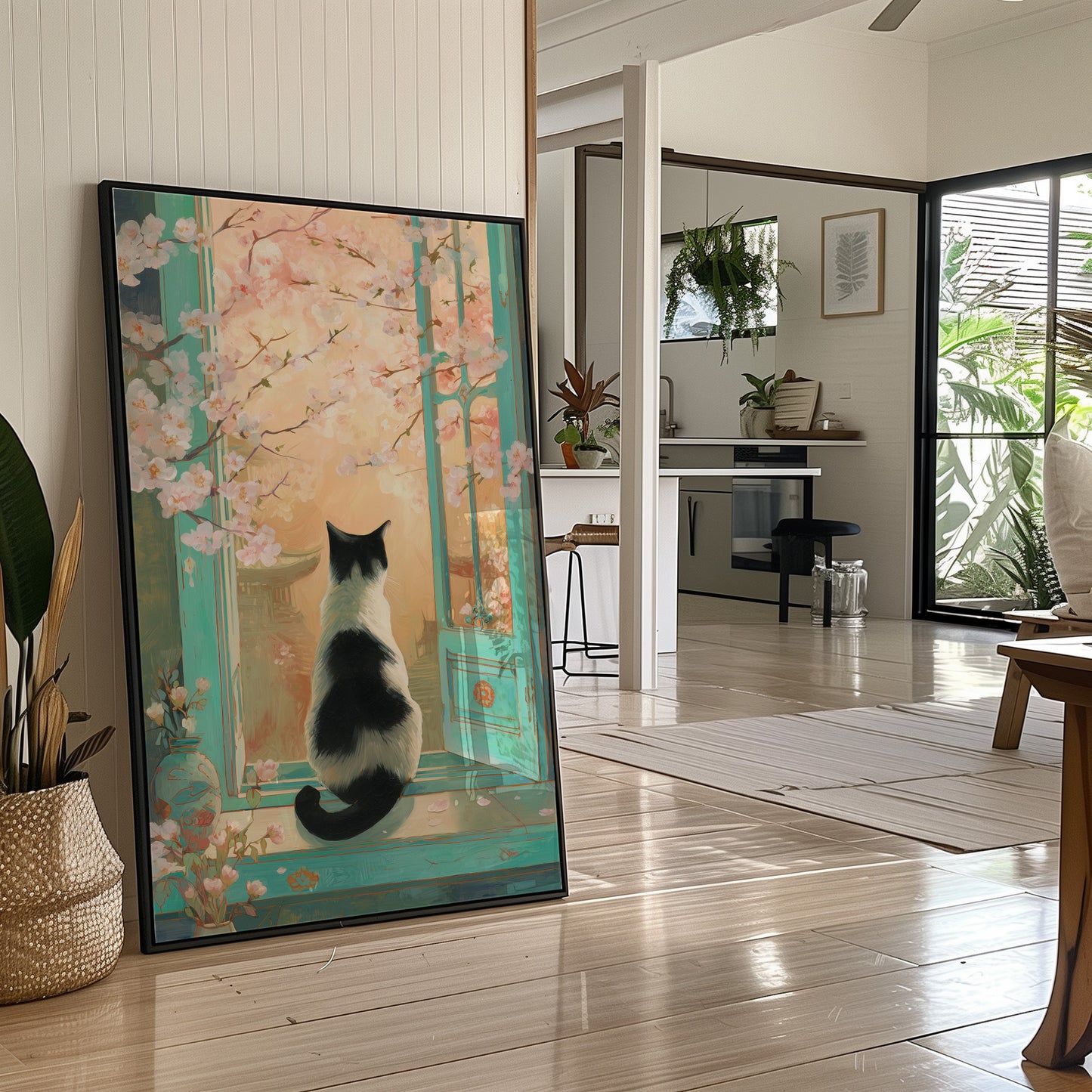 Cherry Blossoms Dance With Curious Cat