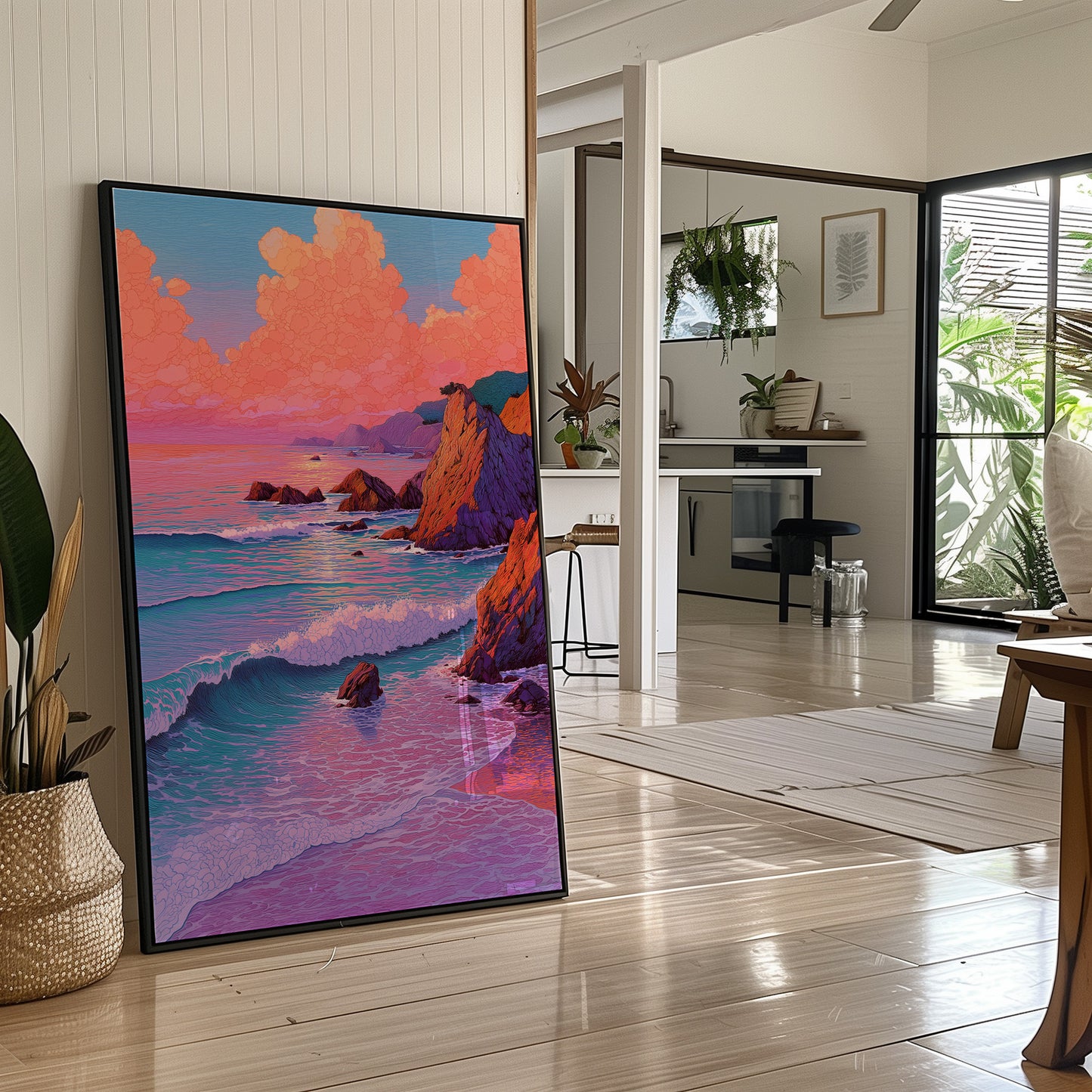 Coral Cliffs Meet Twilight Waves