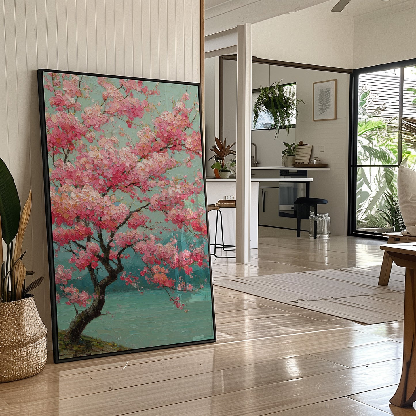 Cherry Blossoms Dance In Turquoise Light