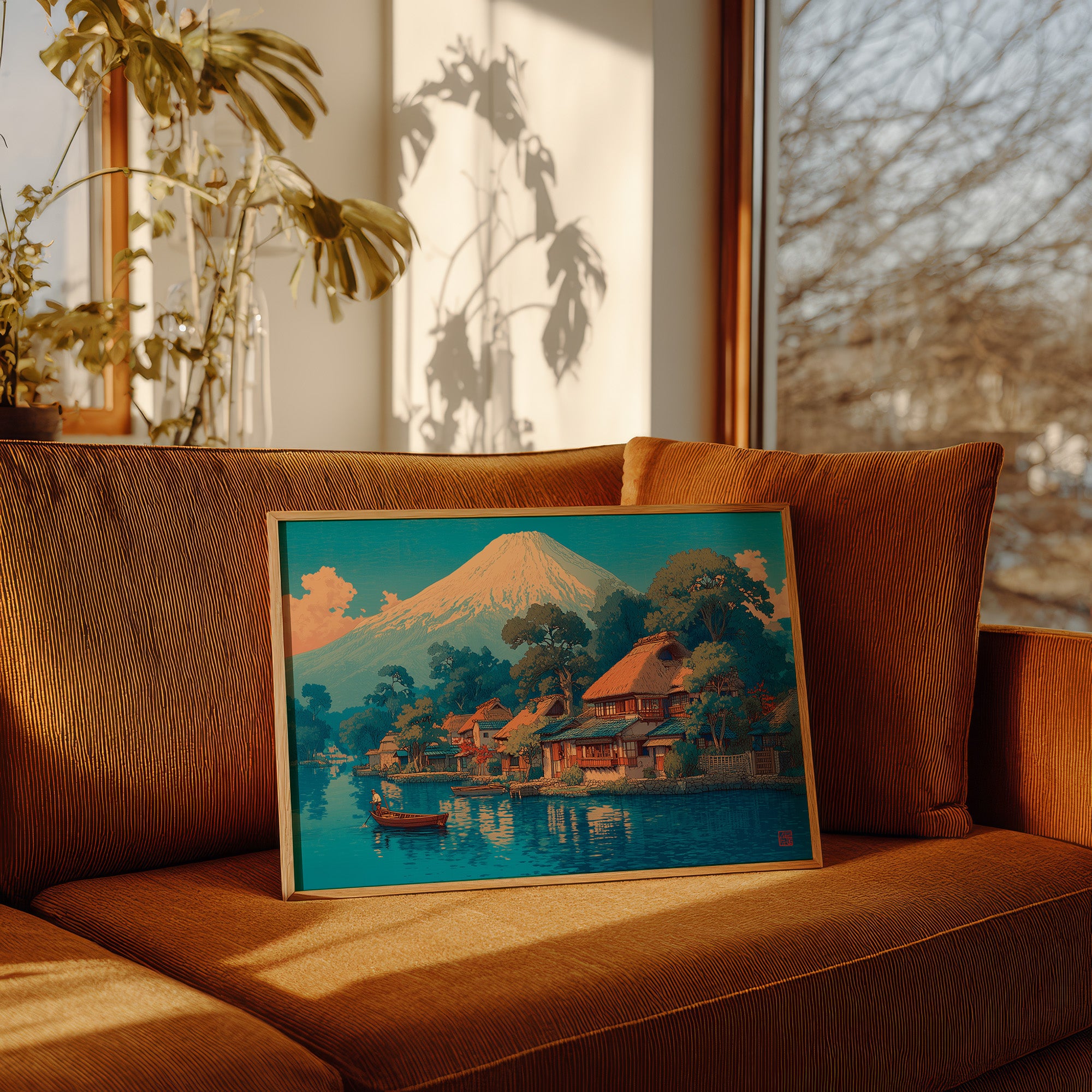 Morning Light Bathes Mount Fuji's Village