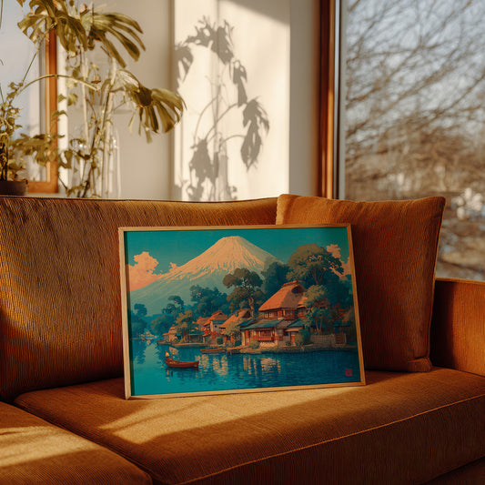 Morning Light Bathes Mount Fuji's Village