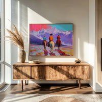 Three Riders Face Mountain Majesty
