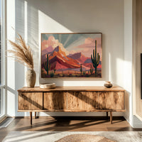 Saguaros Bathe In Coral Light