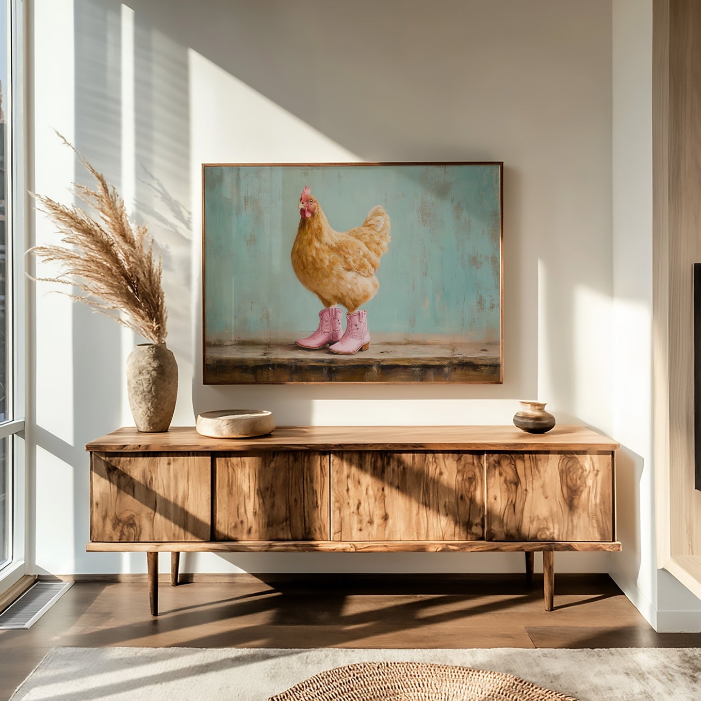 Hen Struts In Pink Boots