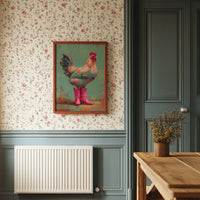 Rooster Struts In Pink Boots