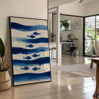 Blue Fish Swim Between Waves