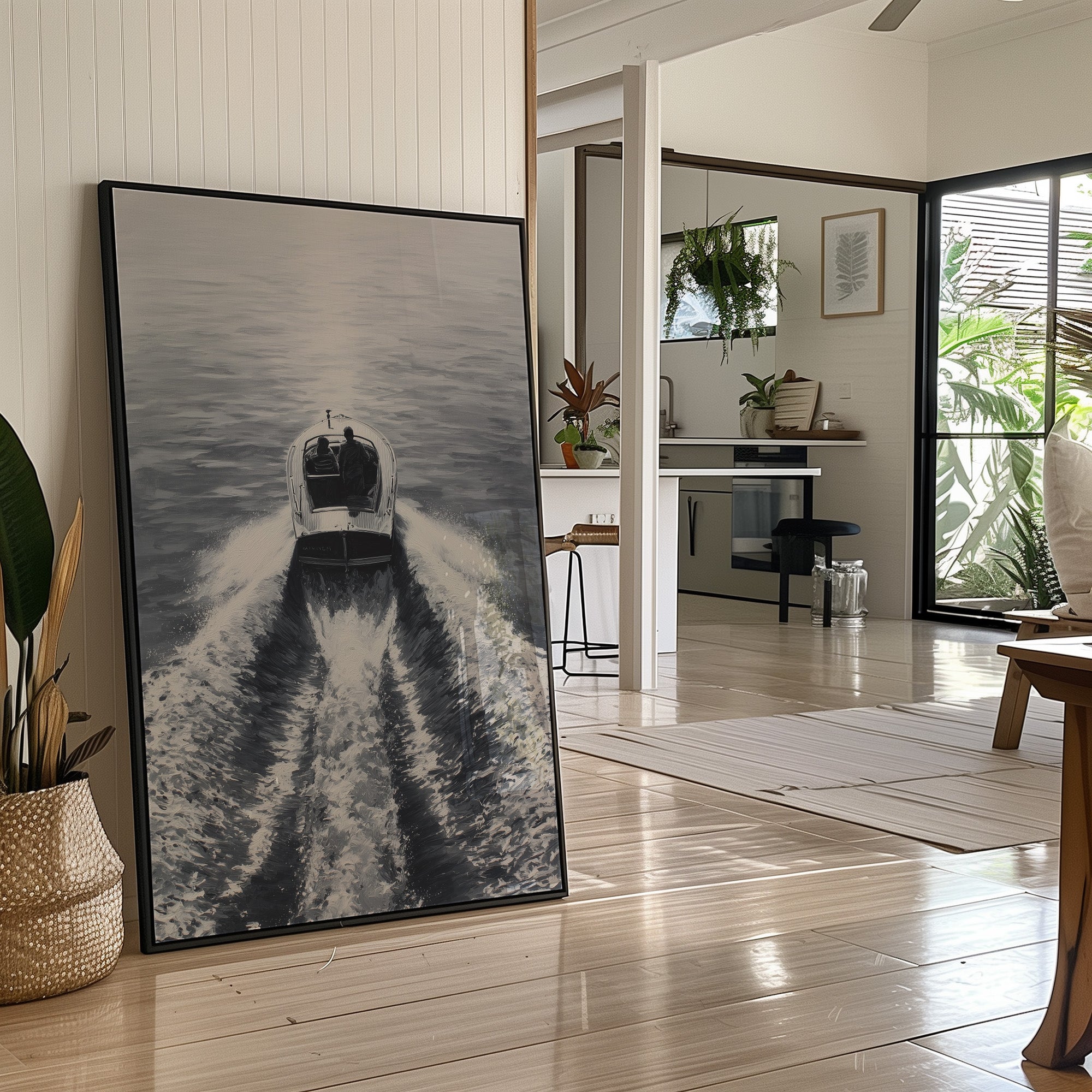 Speedboat Cuts Through Morning Fog