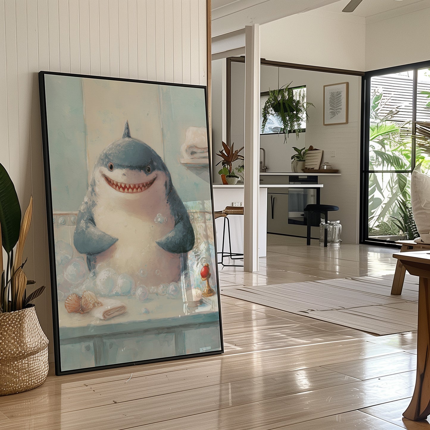 Shark Smiles In Bathtub Bubbles