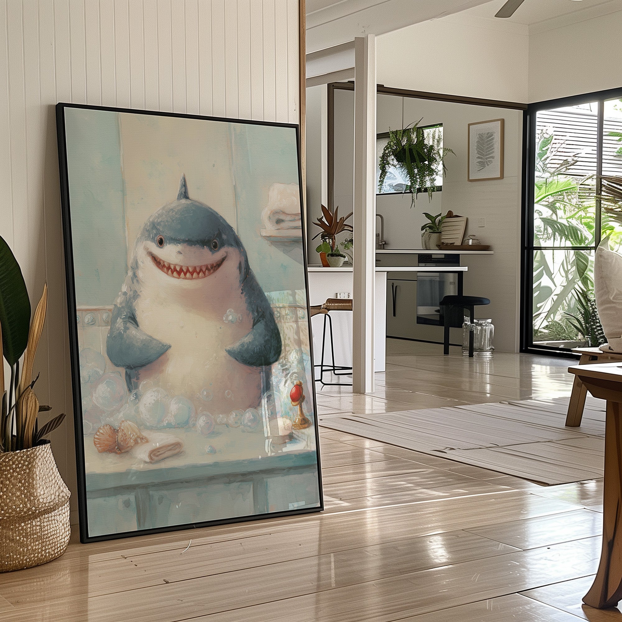 Shark Smiles In Bathtub Bubbles