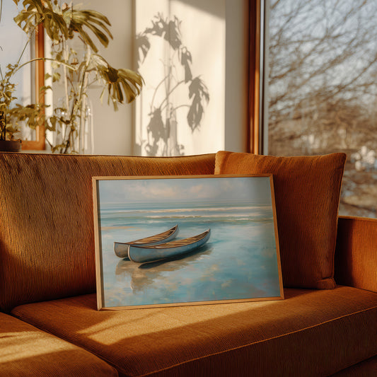 Canoes Rest On Azure Shores