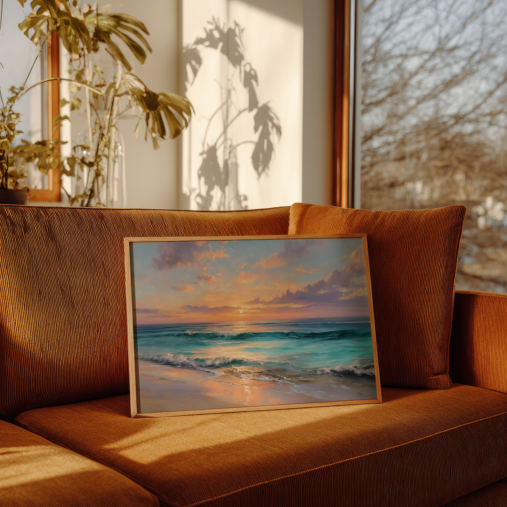 Turquoise Waves Meet Coral Sky