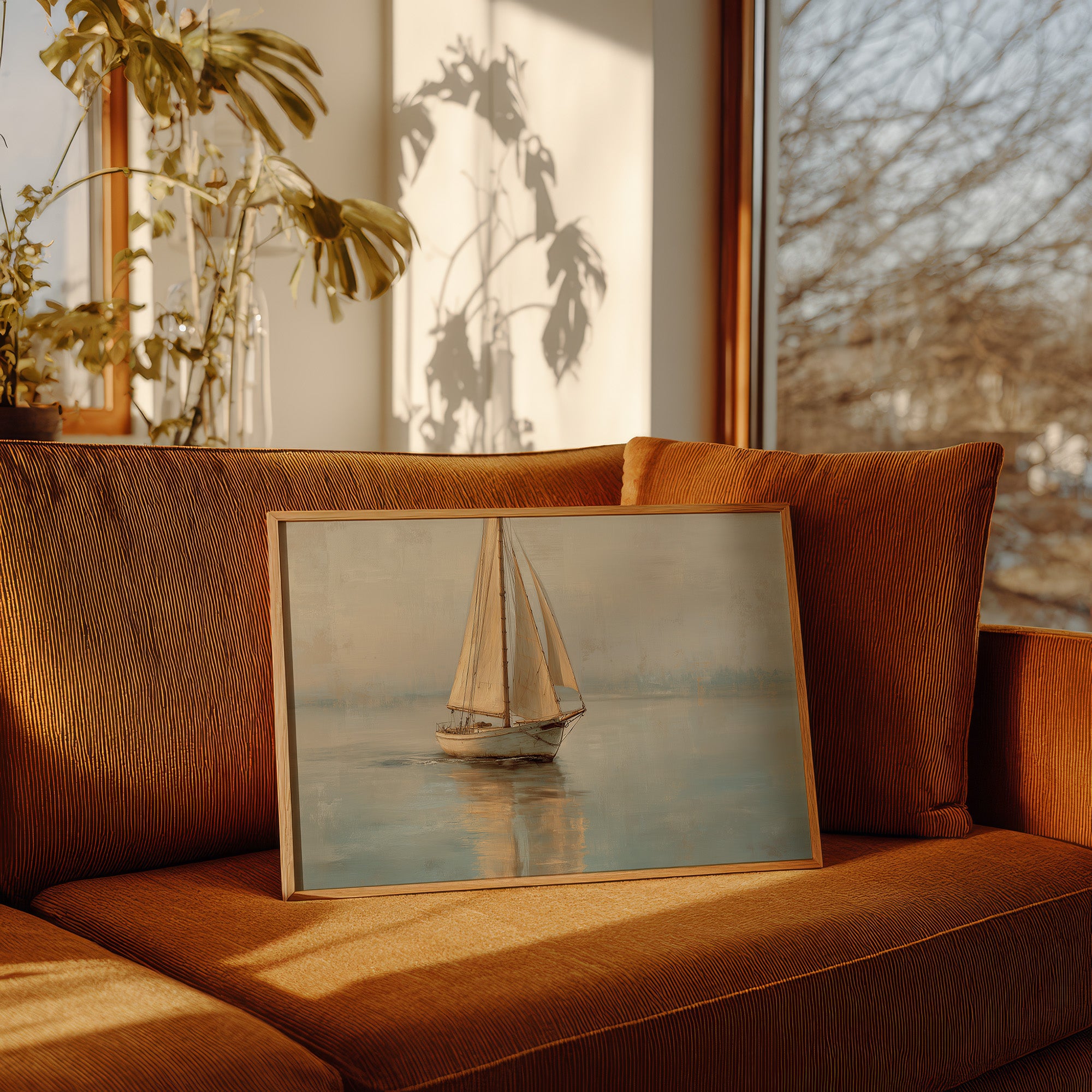 Sailboat Drifts Through Morning Mist