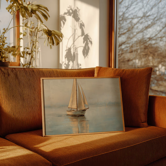 Sailboat Drifts Through Morning Mist