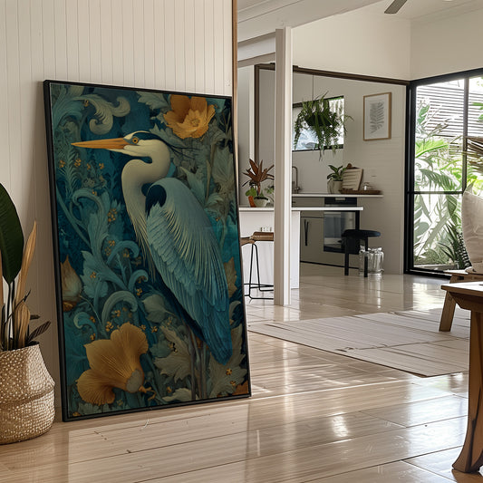 Heron Among Golden Poppies