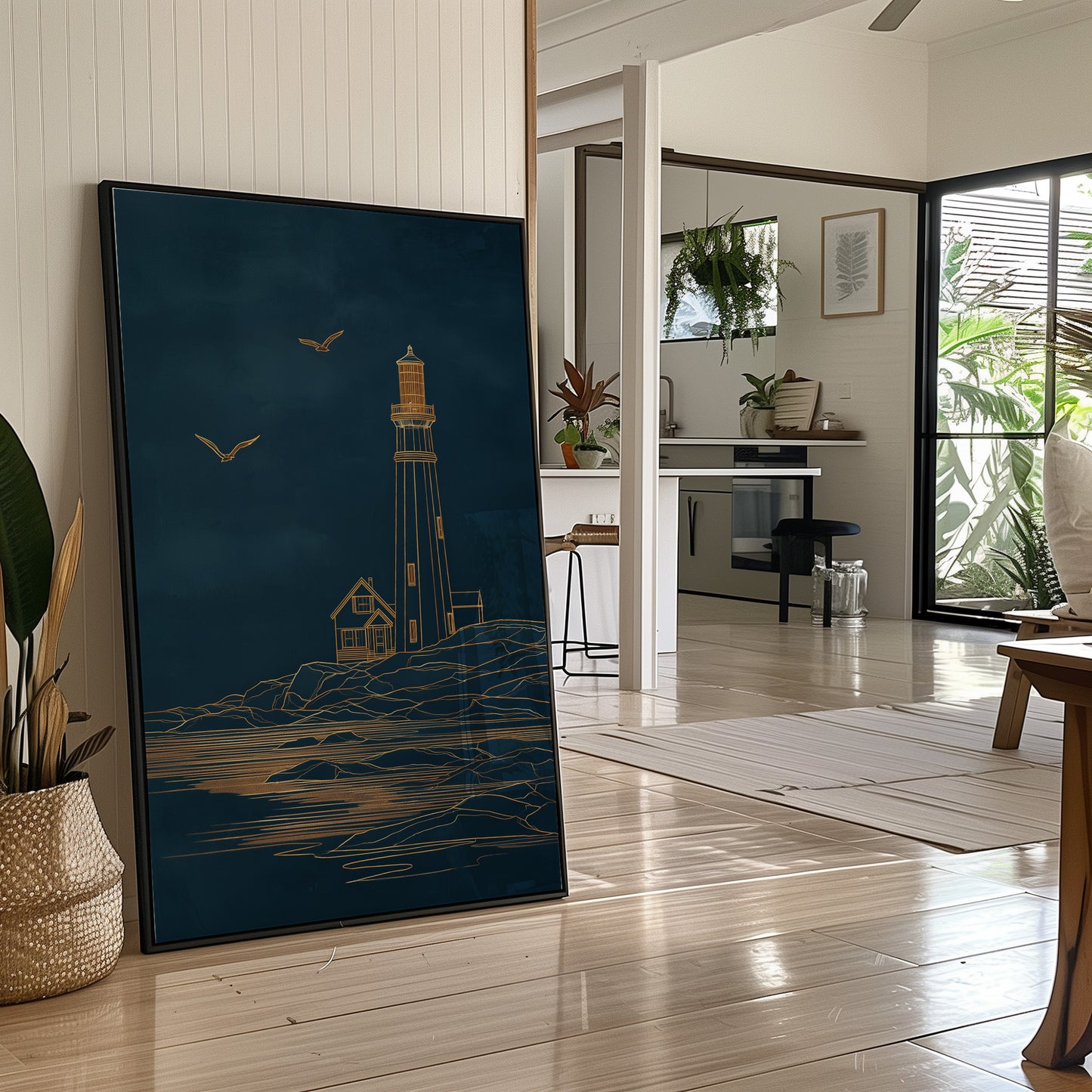 Golden Lighthouse On Midnight Seas